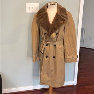 JC Penny Vintage men’s shop faux fur lined collar trench coat jacket size 38